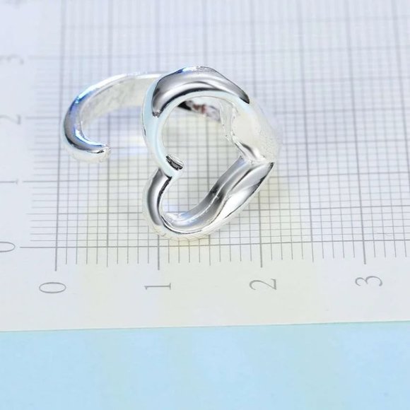 ❤️ 925 Sterling Silver Heart Band Ring Open Ring Ajustable Wide Band Line Rings - Picture 3 of 6